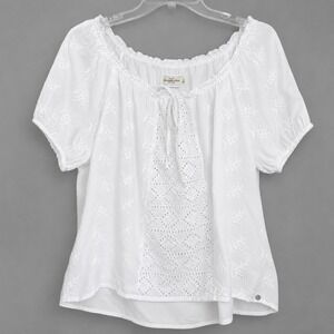 Abercrombie Fitch Peasant Top Blouse S White Eyelet Shabby Chic Cottagecore